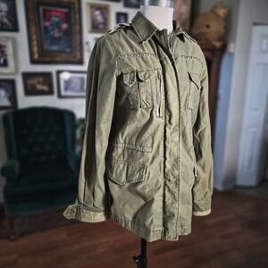 Topshop Studded Utility Military Jacket Olive Distressed Cargo Punk Grunge